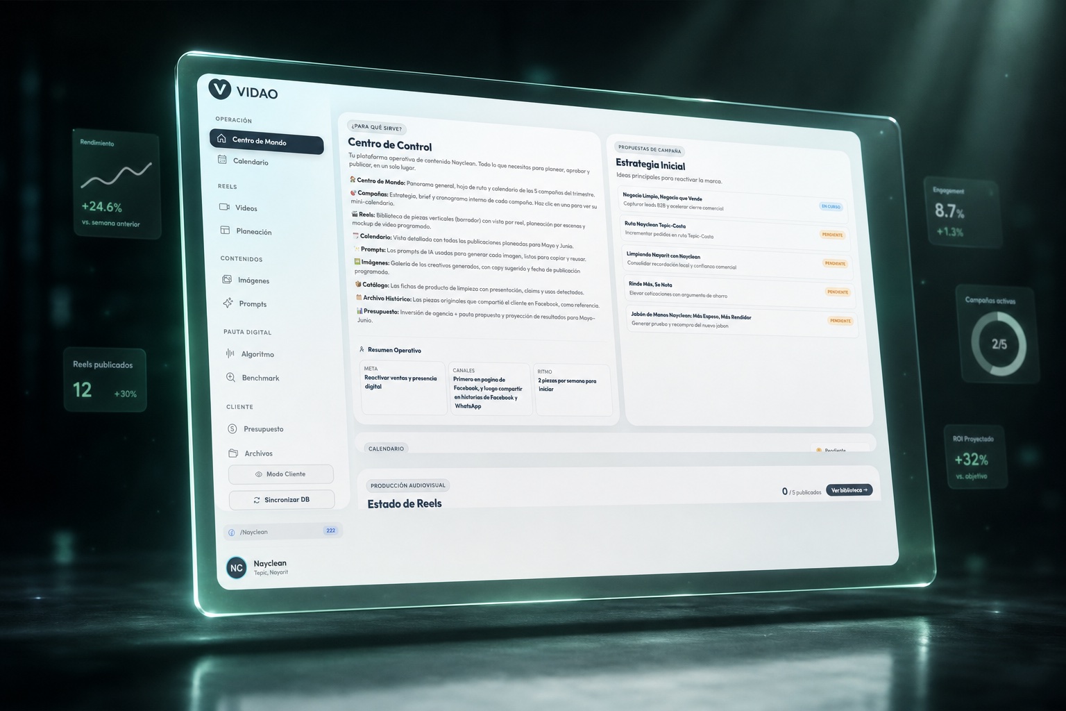 Interfaz de la plataforma Vidao para NayClean