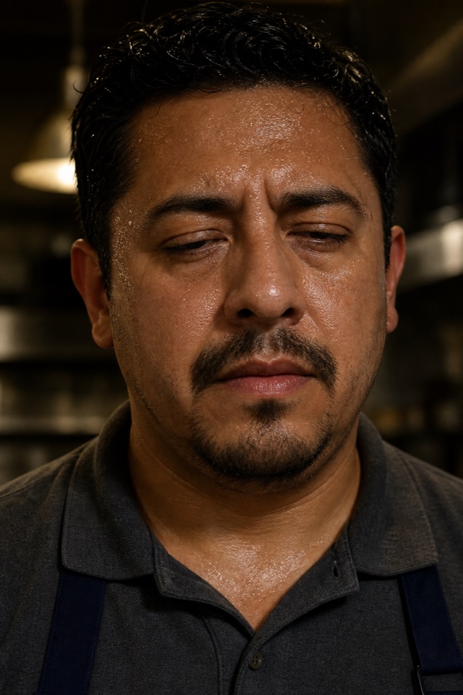 Fotograma de reel para Nayclean: retrato cinematográfico de cocinero en cocina comercial